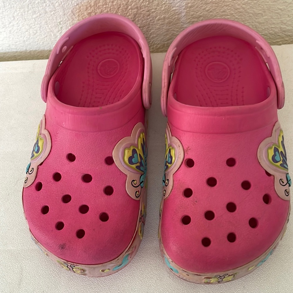 Crocs Girl Light Up Pink Butterfly Slip On Waterproof Shoe Sandal Size 12
